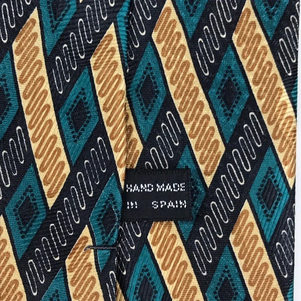 FUMAGALLI'S Men's Silk Necktie Italy Design Made in Spain Geometric Brown/Green